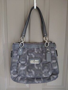 Coach Gray Canvas and Leather Shoulder Bag